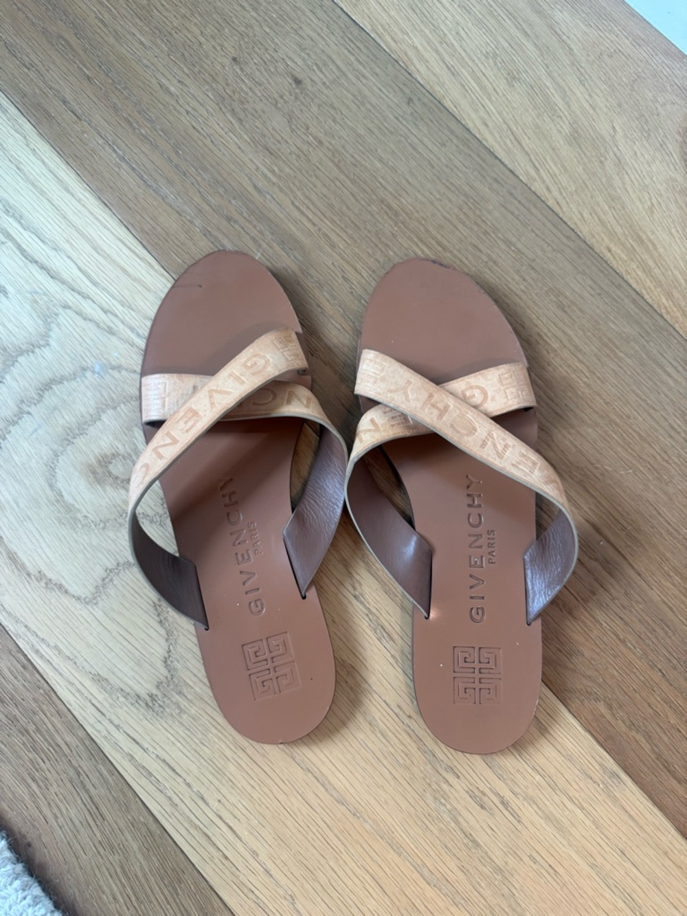 Givenchy Tan Brown Leather Crisscross Logo Sandals